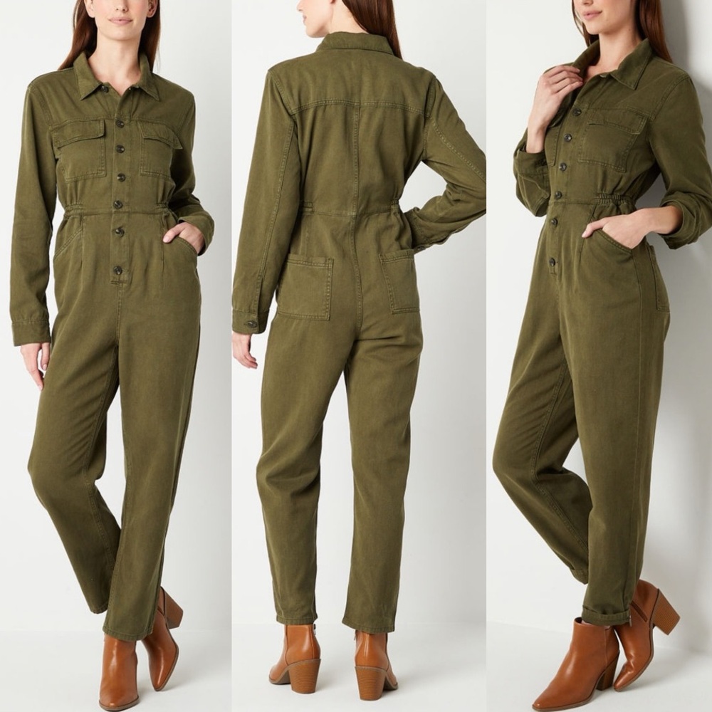 a.n.a Twill Womens Long Sleeve Jumpsuit